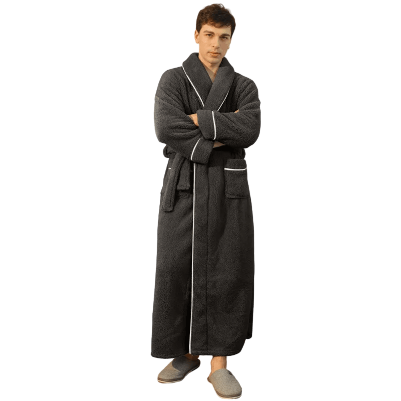 Szlafrok domowy flanelowy, puszysty. Komfortowy i ciepły strój unisex, doskonały na chłodne dni.
