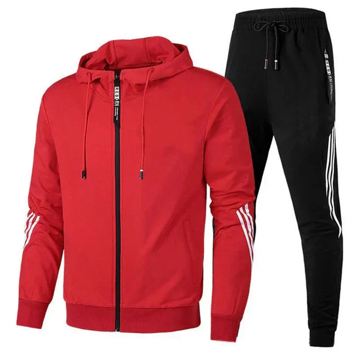 Czarny dres męski komplet sportowy, tył bluzy z kapturem