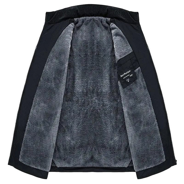 Czarna kurtka męska zimowa Rainer – zbliżenie na detale i materiał, moda męska