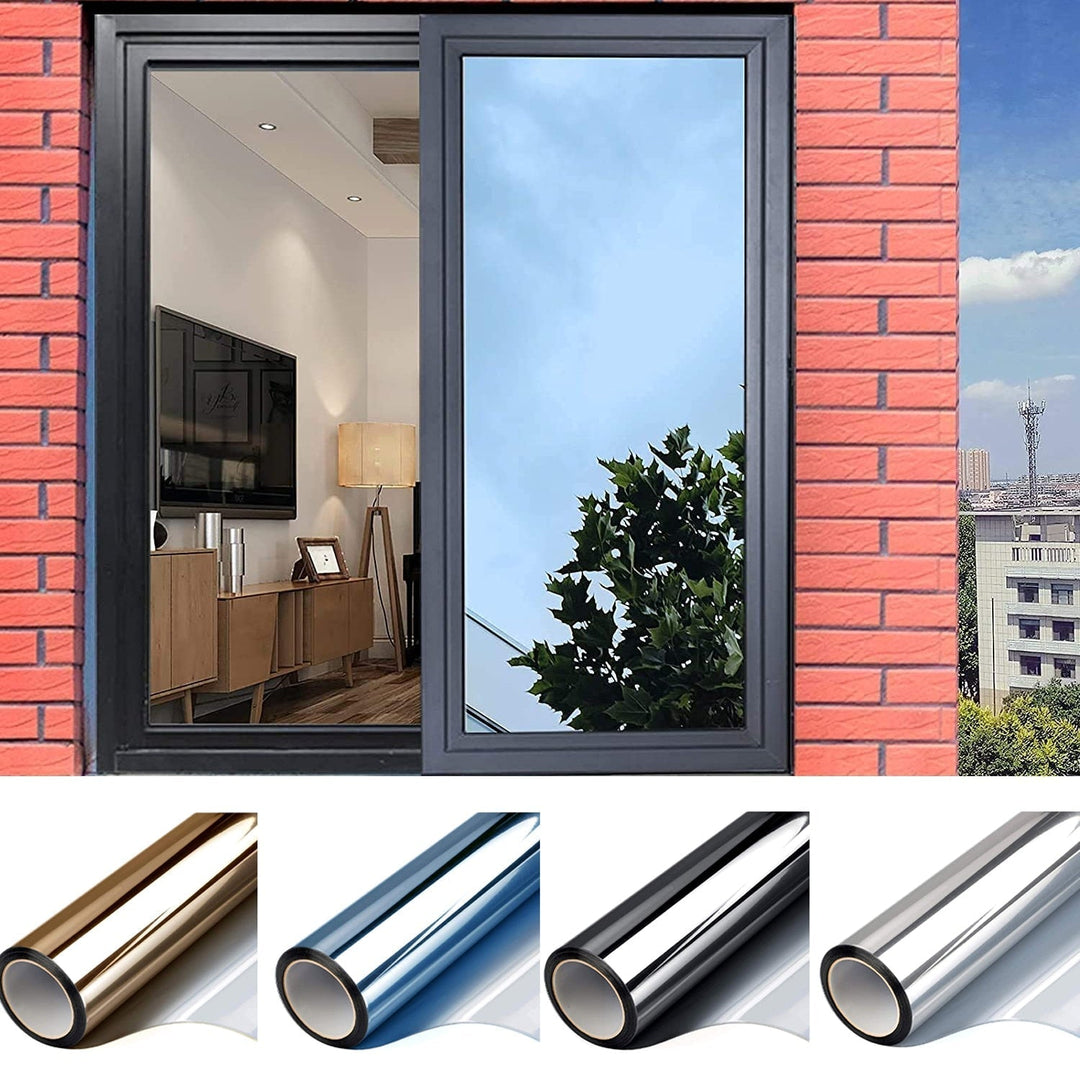 Refleksyjna folia okienna zapewniająca prywatność w dzień, idealna do domu i biura, łatwy montaż.