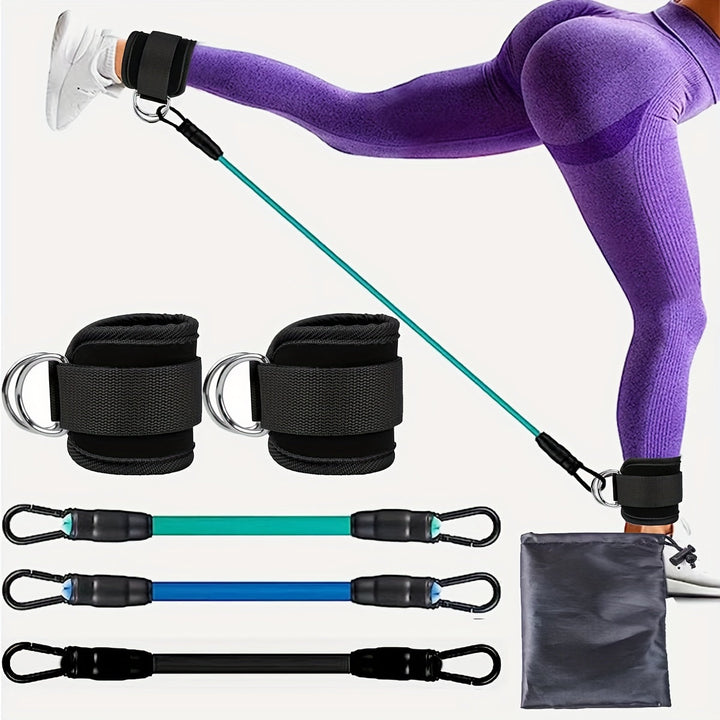 Regulowane paski na kostki do ćwiczeń nóg i pośladków. Idealne do treningu domowego i fitnessu.