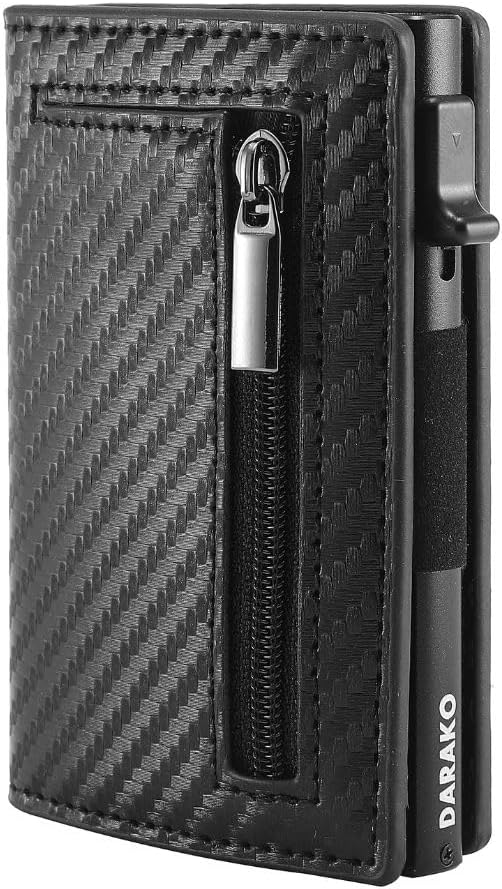 Smukły portfel z mechanizmem wysuwania kart w eleganckim etui
