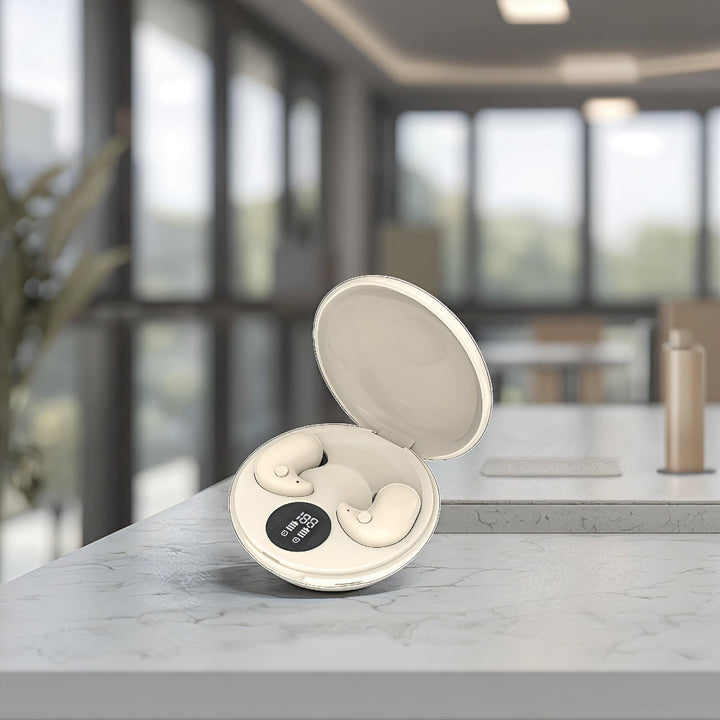 Uniwersalne słuchawki bezprzewodowe douszne Bluetooth. Kompaktowe i wygodne do podróży i codziennego użytku.