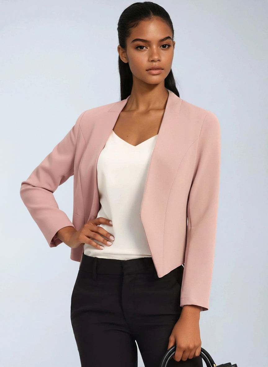 Krótki żakiet damski do pracy, modna biurowa moda i elegancka kurtka