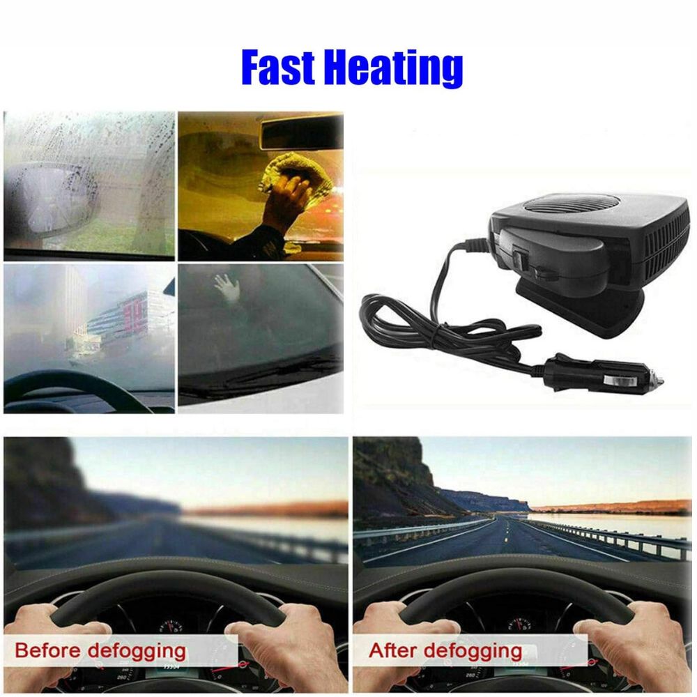Przenośny grzejnik i odszraniacz samochodowy 12V. Zapewnia ciepło i czyste szyby podczas zimowych podróży autem.