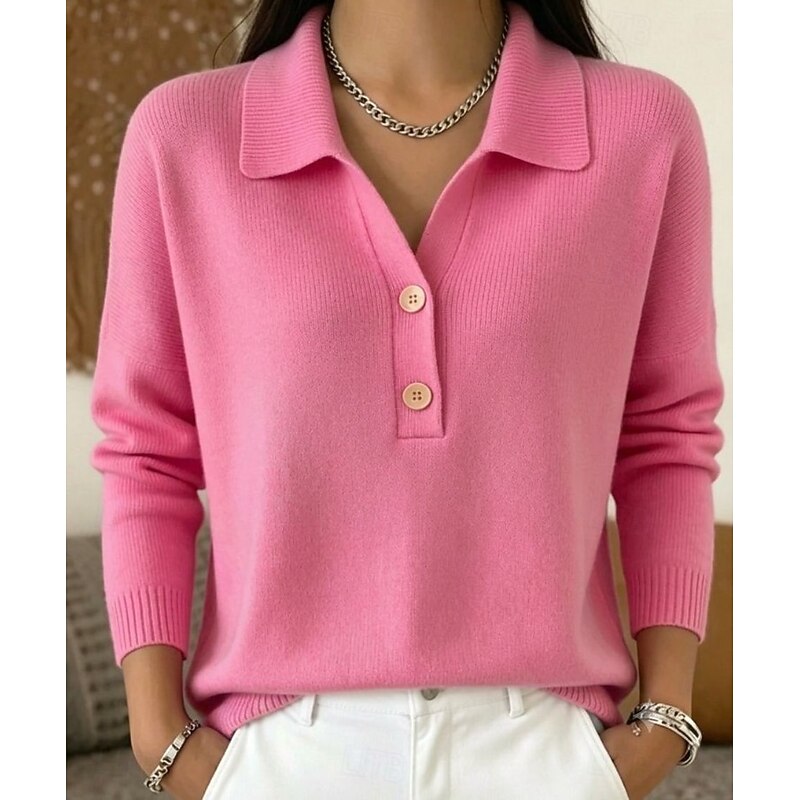 Damski różowy sweter polo z eleganckim kołnierzem
