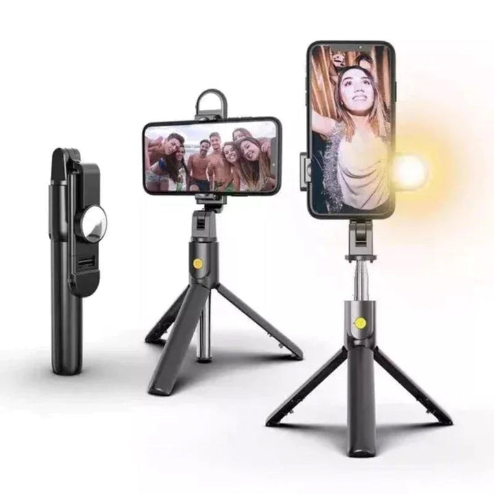 Selfie stick z funkcją statywu do smartfona, pilot Bluetooth w zestawie, idealny dla vlogerów i amatorów.