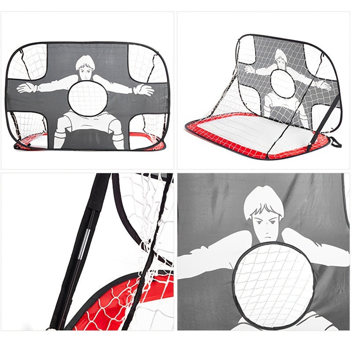 Idealna składana bramka piłkarska dla dzieci. Przenośny sprzęt 2w1 do zabawy i nauki piłki nożnej w ogrodzie.