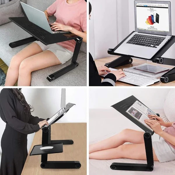 Ergonomiczny stojak na laptop z regulacją wysokości i kąta. Przenośna podstawka poprawia komfort pracy.