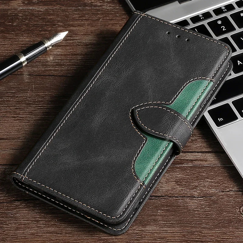 Skórzane etui-portfel magnetyczne do iPhone'a z miejscem na karty. Elegancki pokrowiec na telefon.
