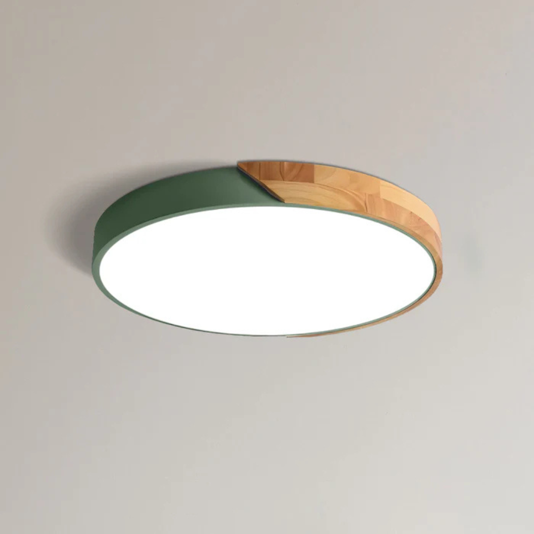 Nowoczesna lampa sufitowa LED. Oświetlenie sypialni, styl skandynawski.