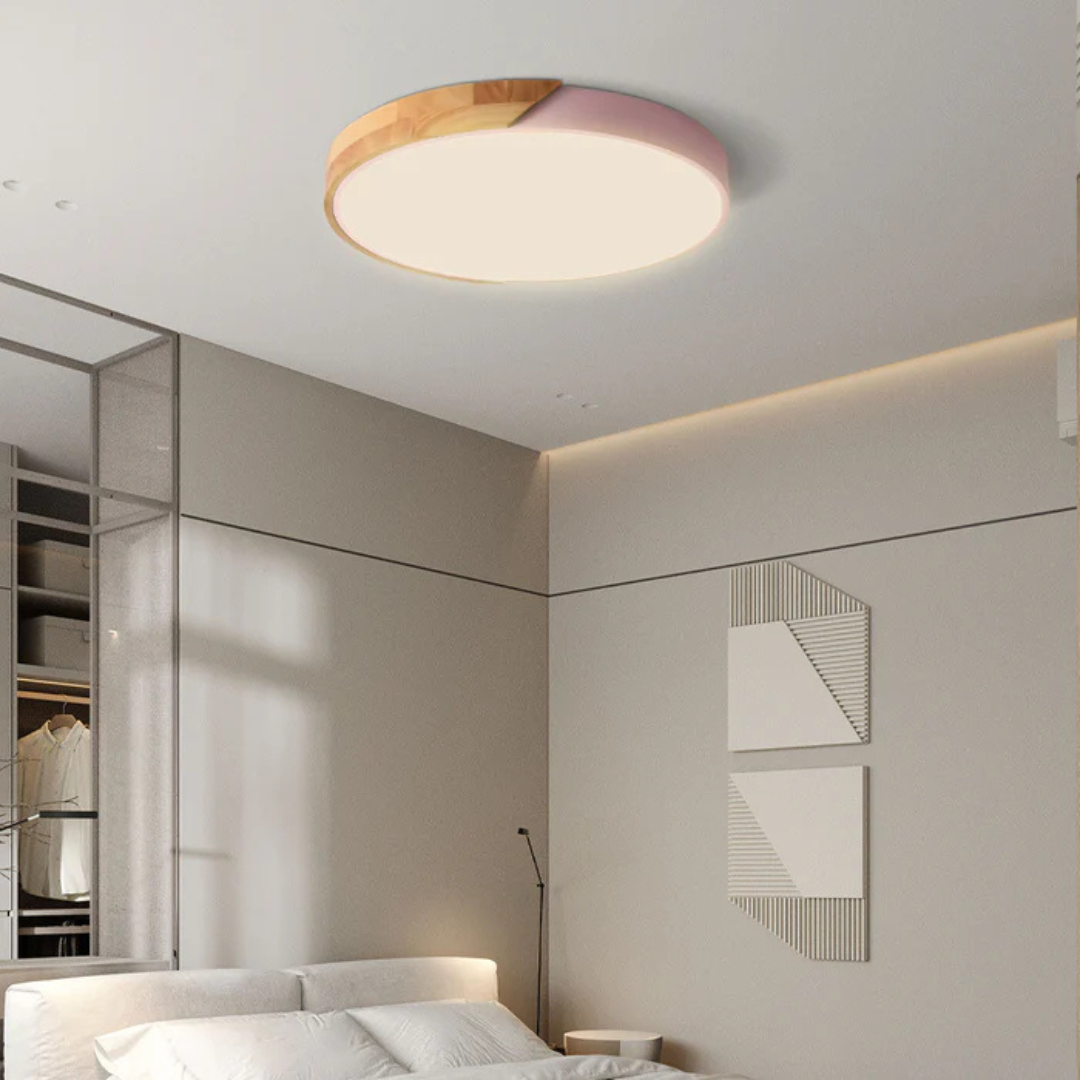 Energooszczędna lampa sufitowa LED. Skandynawskie oświetlenie domu.