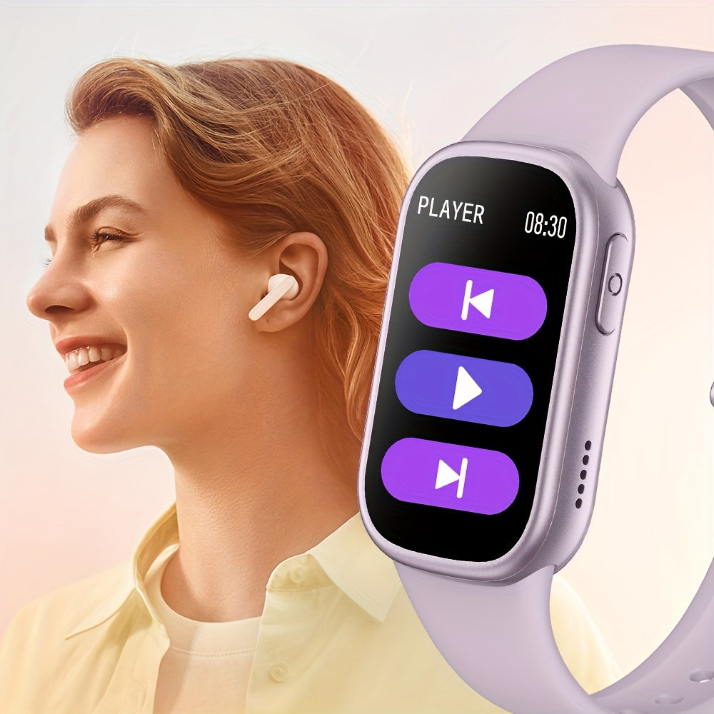 Dziecięcy smartwatch w kolorze fioletowym na nadgarstku