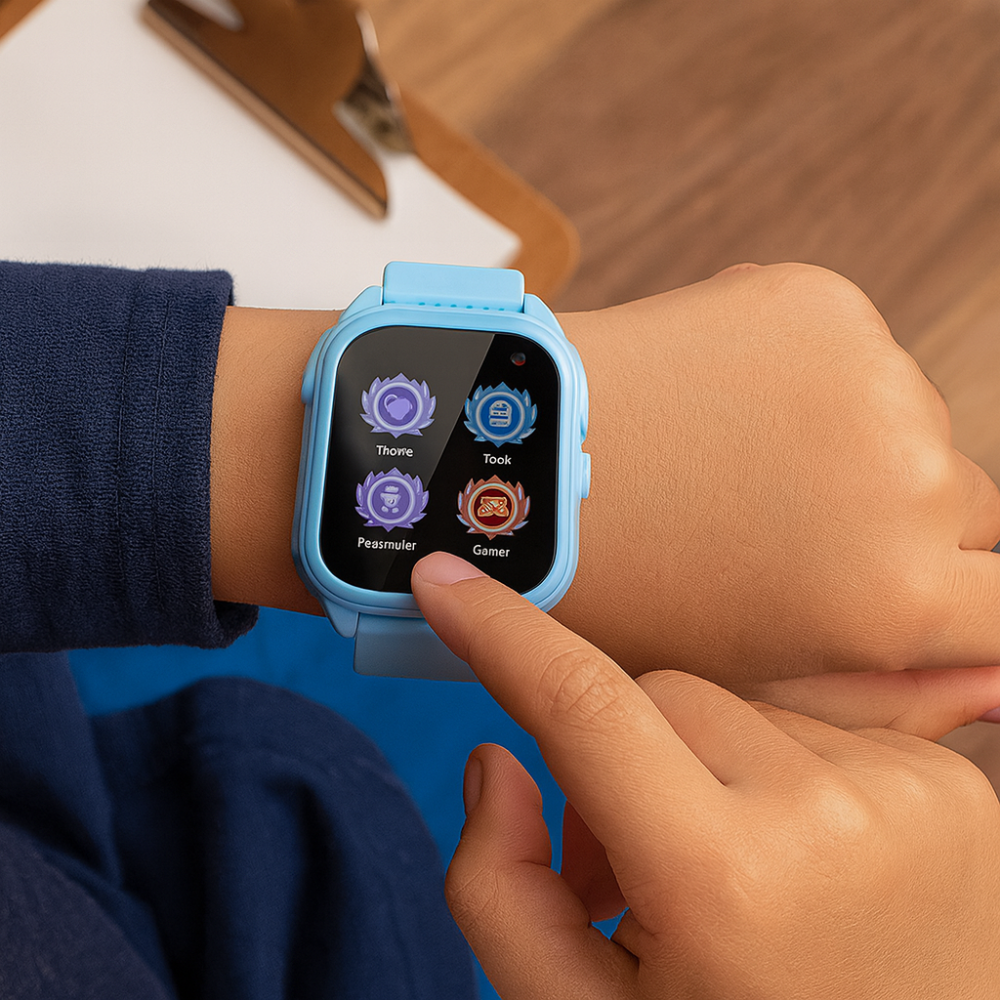 Kolorowy smartwatch dla dzieci do monitorowania aktywności fizycznej. Zegarek dotykowy, dziecięca elektronika.