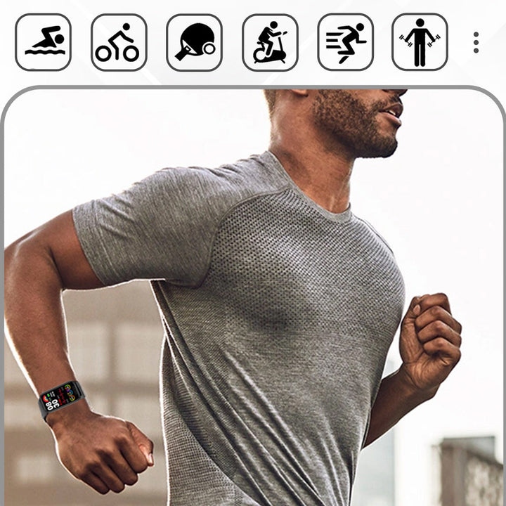 Nowy smartwatch medyczny w opakowaniu, gotowy do monitorowania zdrowia, pulsu, snu i aktywności.