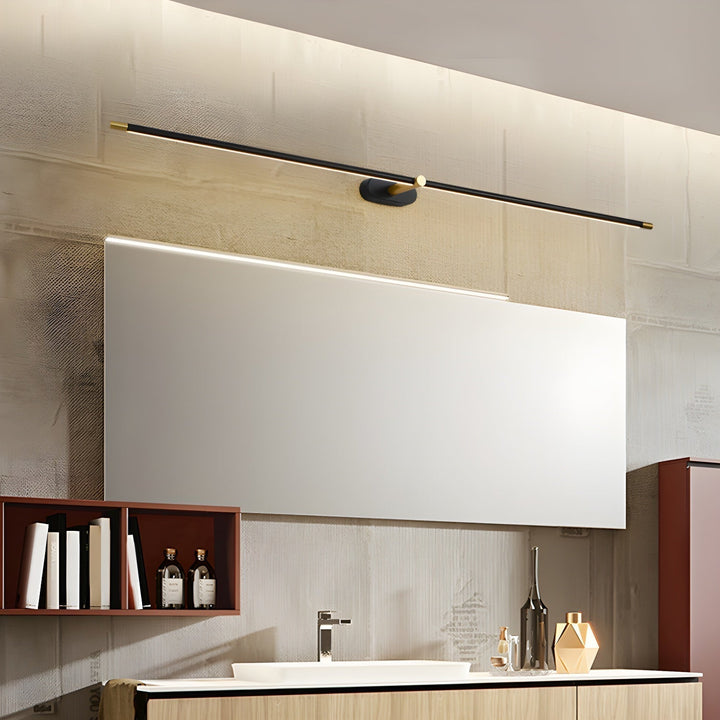Nowoczesna smukła lampa LED nad lustro do łazienki, styl minimalistyczny.