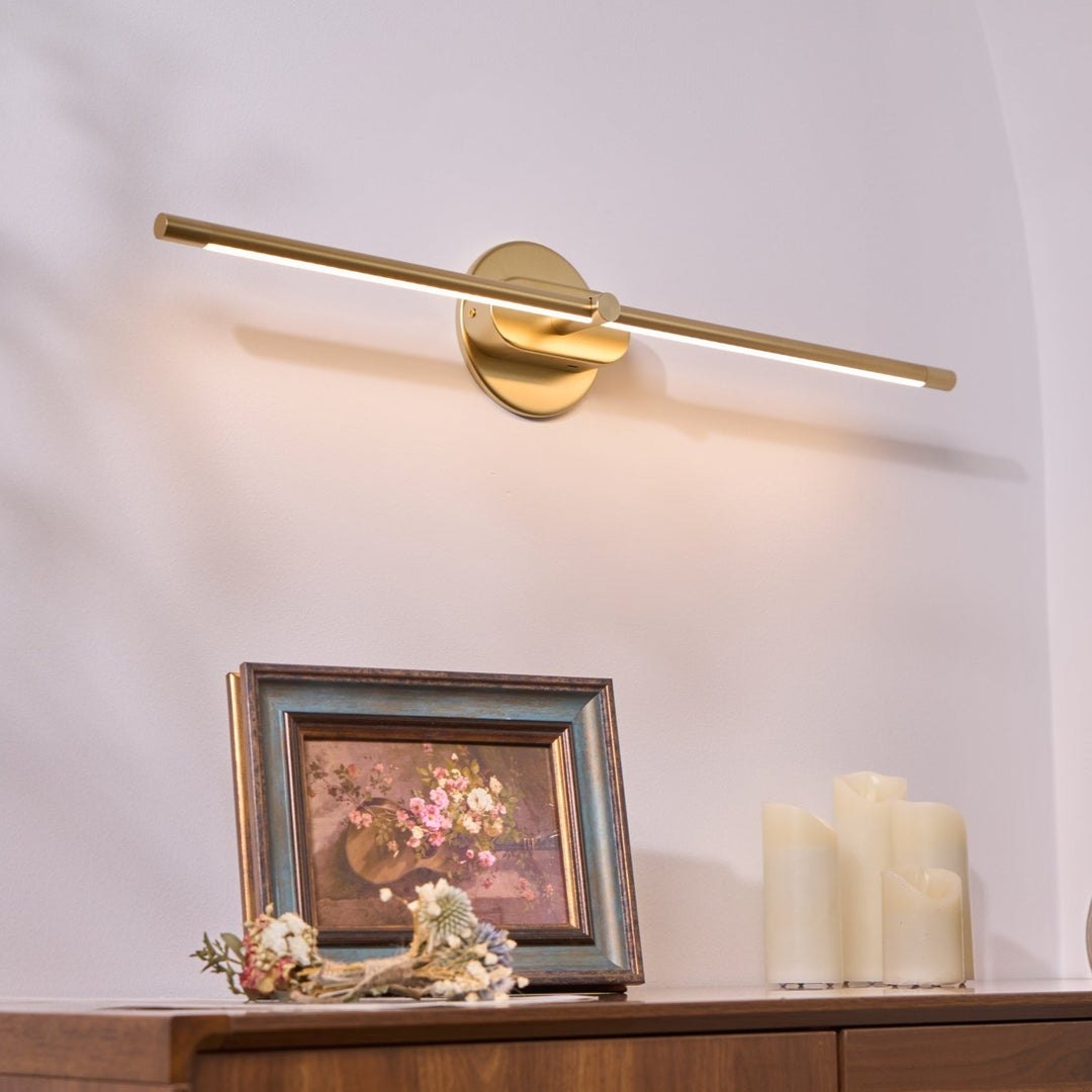 Złota smukła lampa LED do lustra, ścienna, energooszczędna, IP44.