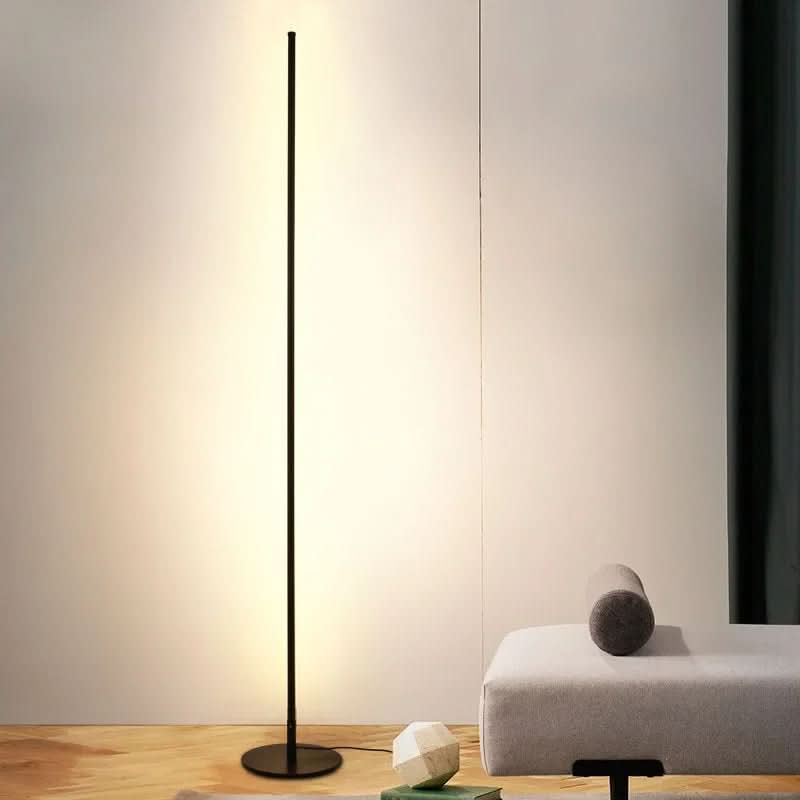 Designerska lampa podłogowa LED z regulacją jasności, smukła forma; do sypialni i biura.