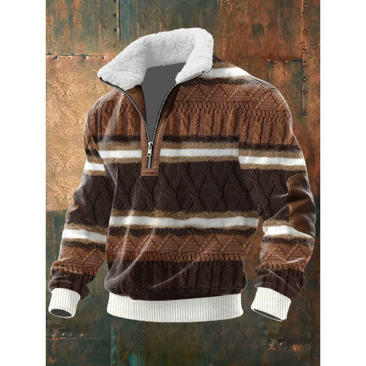 Męski sweter z wysokim kołnierzem zestawiony z casualowymi spodniami