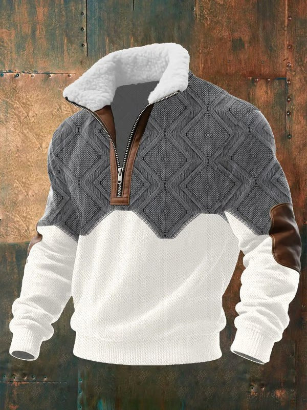Męski sweter polarowy Spencer prezentowany na rustykalnym tle