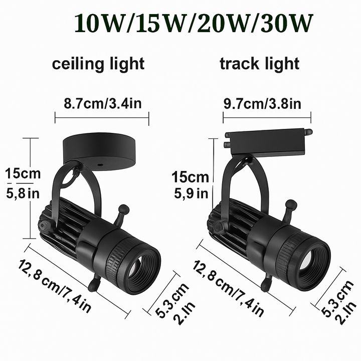 Czarny reflektor LED z możliwością regulacji wiązki światła do biura