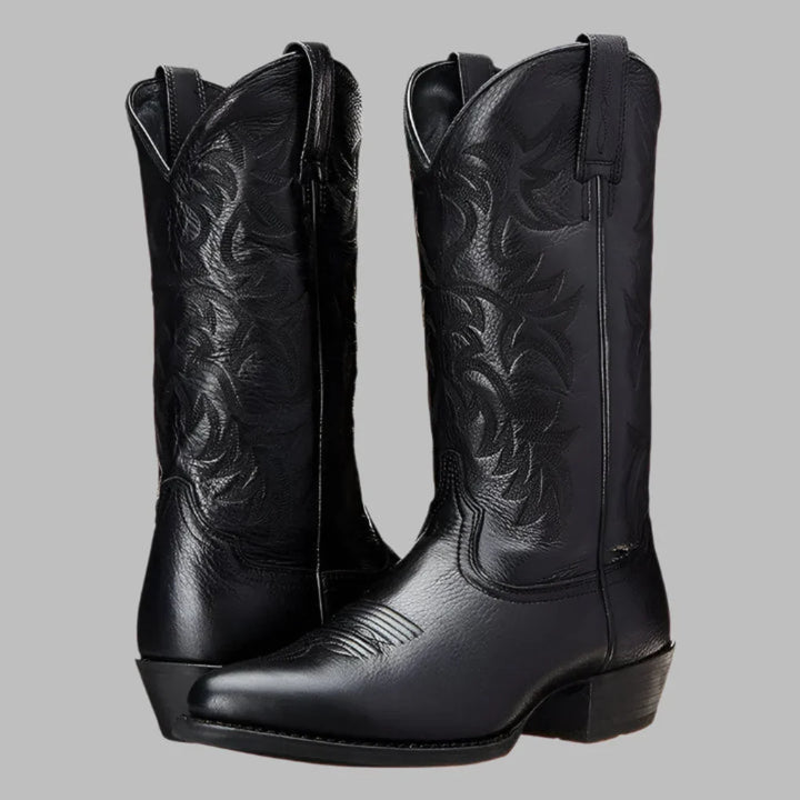 Męskie czarne buty kowbojskie z eleganckim wzorem