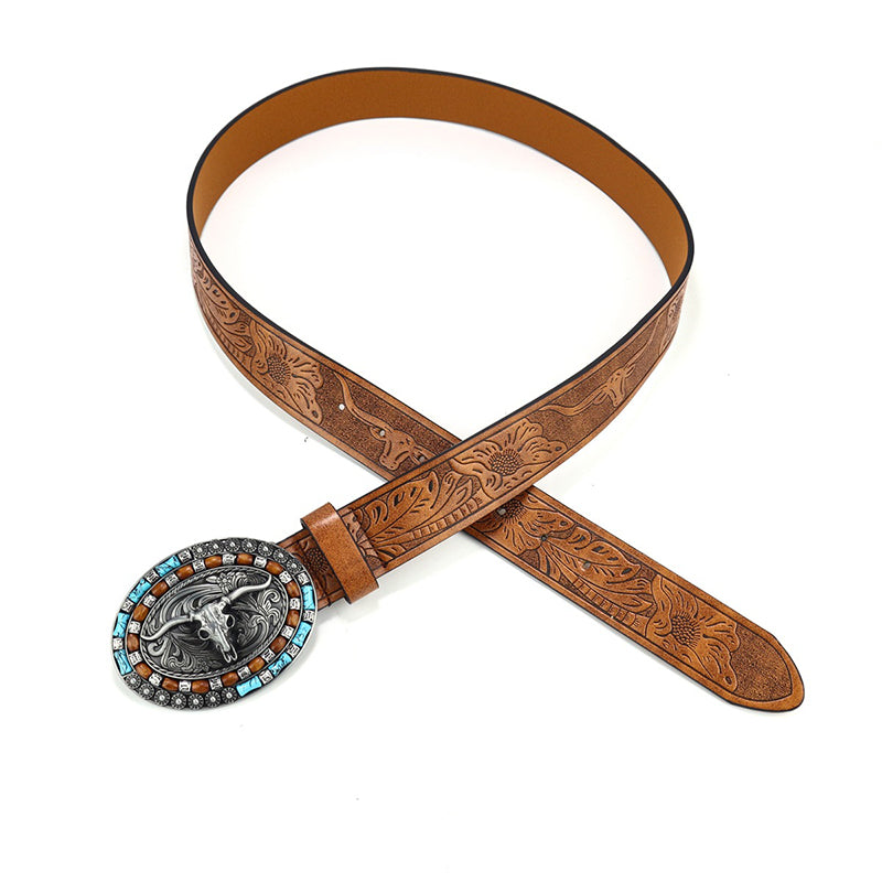 Męski pasek w stylu western z ozdobną klamrą retro