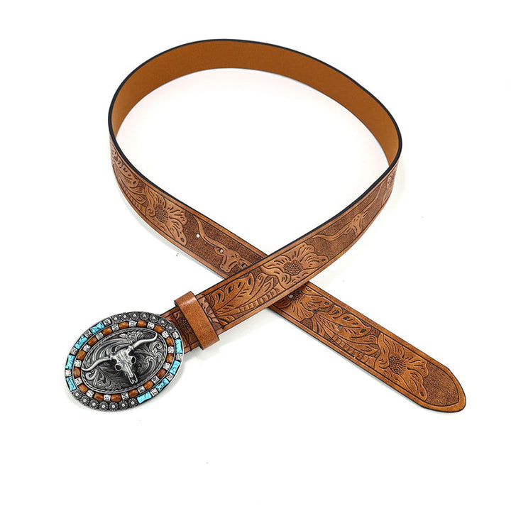 Męski pasek w stylu western z ozdobną klamrą retro