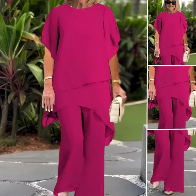 Damski zestaw spodnie palazzo i top w modnym, eleganckim wydaniu