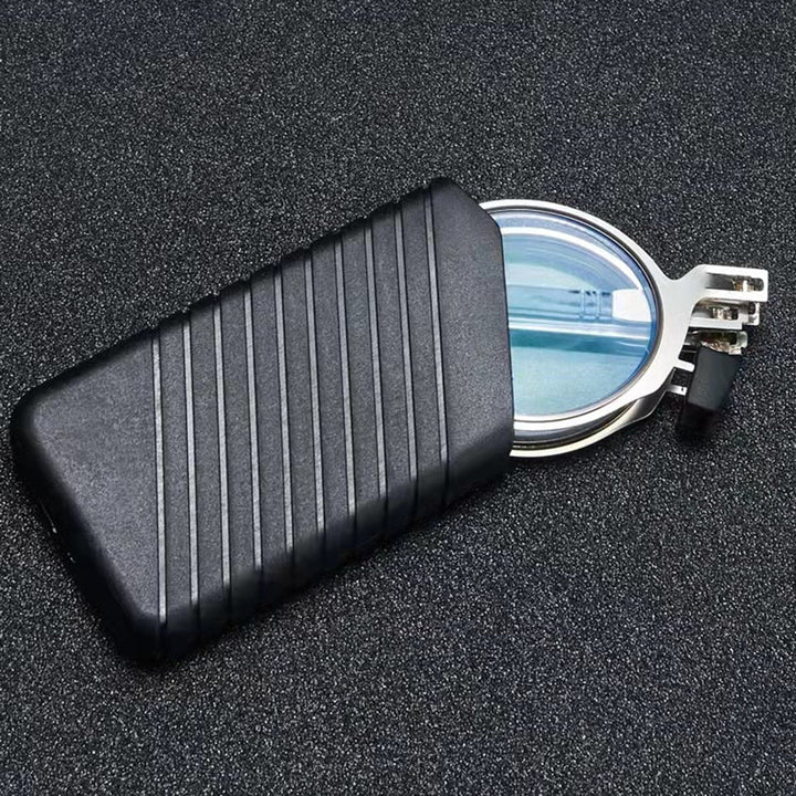 Srebrne składane okulary do czytania unisex z etui. Kompaktowe i przenośne, idealne do poprawy wzroku.
