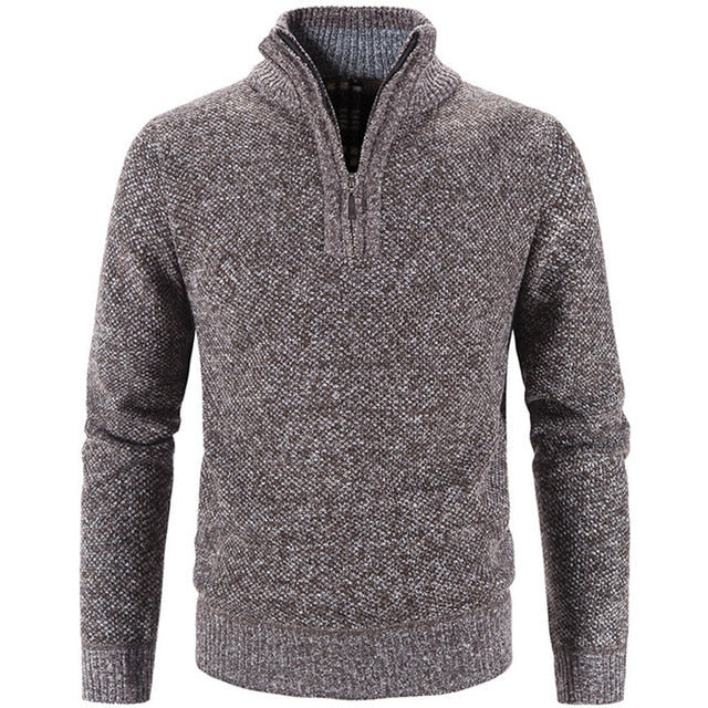 Szary sweter męski ze stójką i krótkim zamkiem, elegancki modny sweter męski