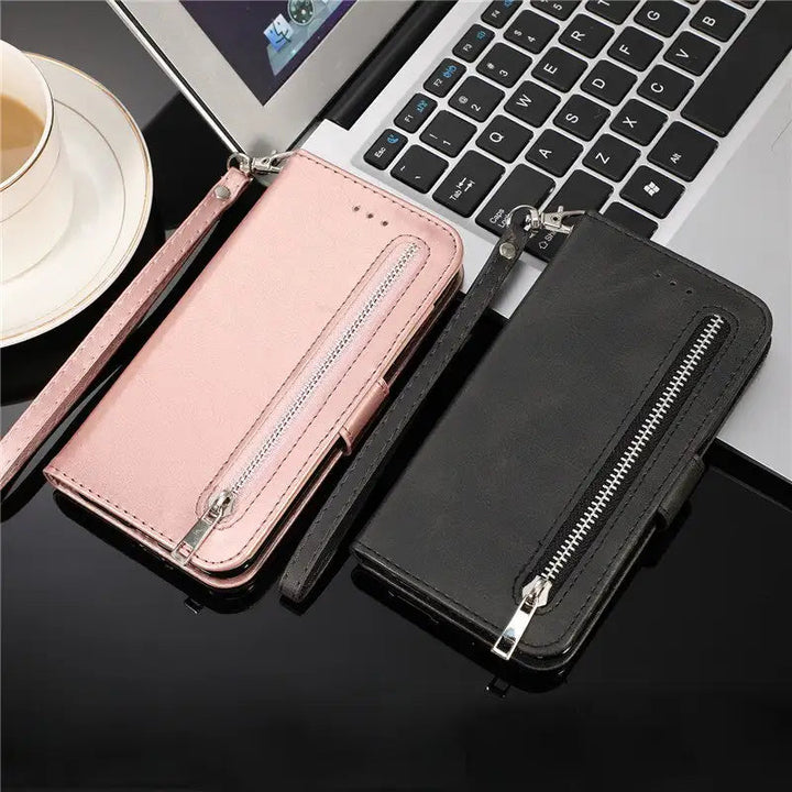 Eleganckie etui z portfelem na zamek, stylowa ochrona i przechowywanie akcesoriów dla Twojego telefonu.