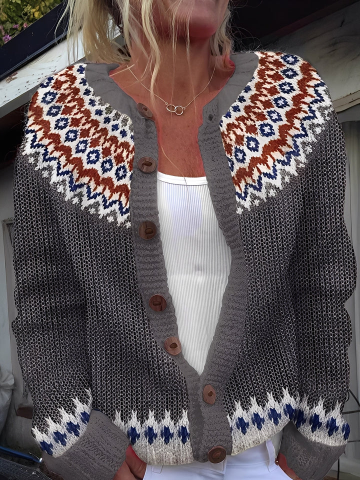 Stylowy kardigan damski Therese z ozdobnymi guzikami. Modny, elegancki sweter idealny na wiosnę i jesień.