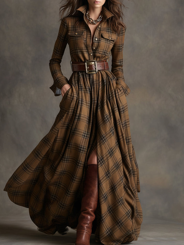 Modna sukienka maxi w kratę, stylizacja codzienna