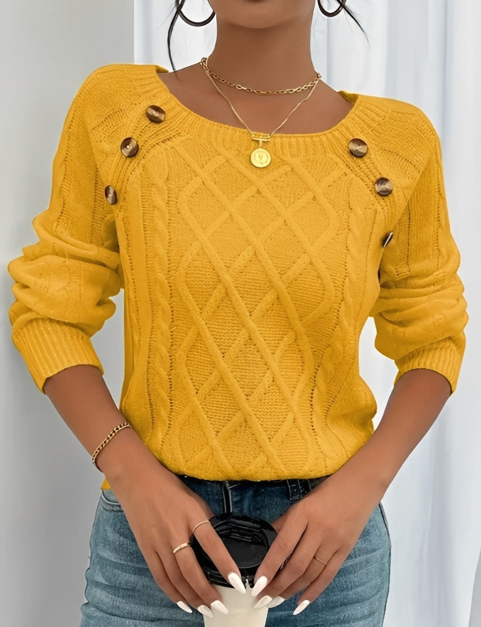 Casualowy sweter damski z guzikami, doskonały na chłodne dni jesieni i zimy. Modny i wygodny.