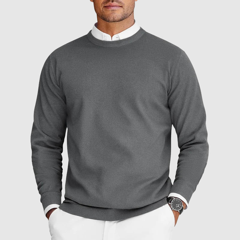 Męski dzianinowy sweter z okrągłym dekoltem w eleganckim stylu codzinnym na chłodne dni
