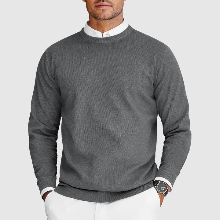 Męski dzianinowy sweter z okrągłym dekoltem w eleganckim stylu codzinnym na chłodne dni