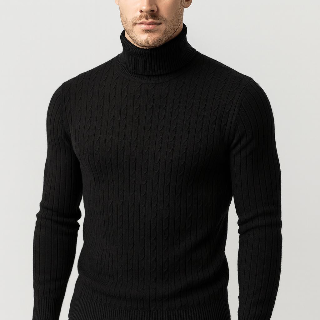 Dopasowany męski sweter z golfem, klasyczny cienki golf w stylu eleganckim