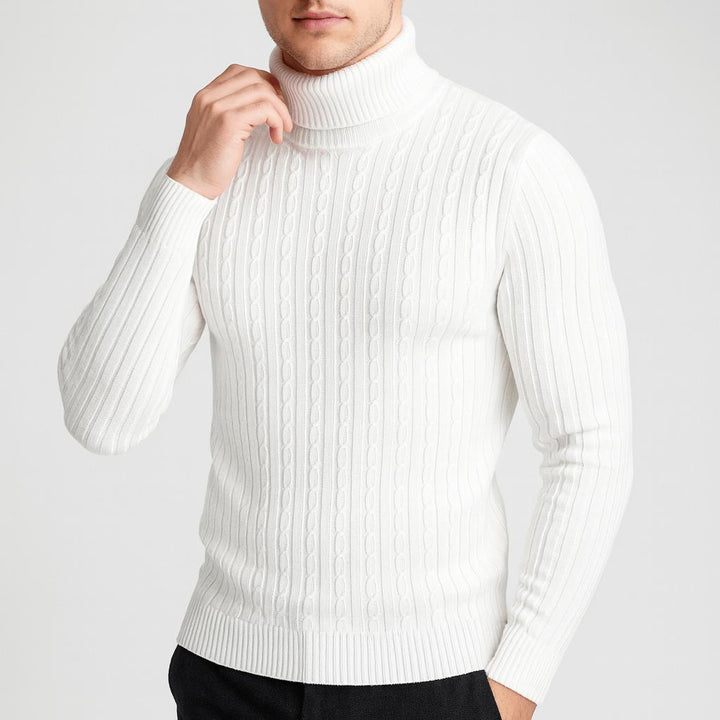 Elegancki czarny sweter męski z golfem, modny zimowy golf męski