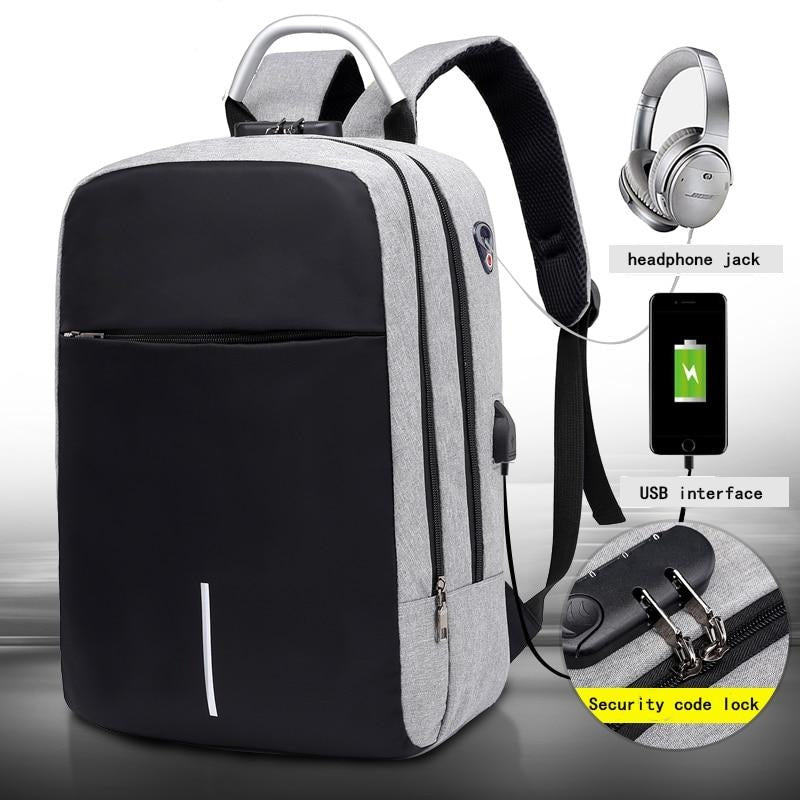 Plecak antykradzieżowy unisex z ukrytym zamkiem, do bezpiecznego transportu laptopa. Wodoodporny, czarny, do pracy.