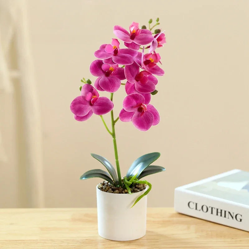 Realistyczna sztuczna orchidea Phalaenopsis, idealny sztuczny kwiat doniczkowy dla trwałej dekoracji wnętrz.