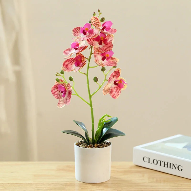 Elegancka sztuczna orchidea Phalaenopsis, piękny sztuczny kwiat do domu, wieczna i bezobsługowa dekoracja.