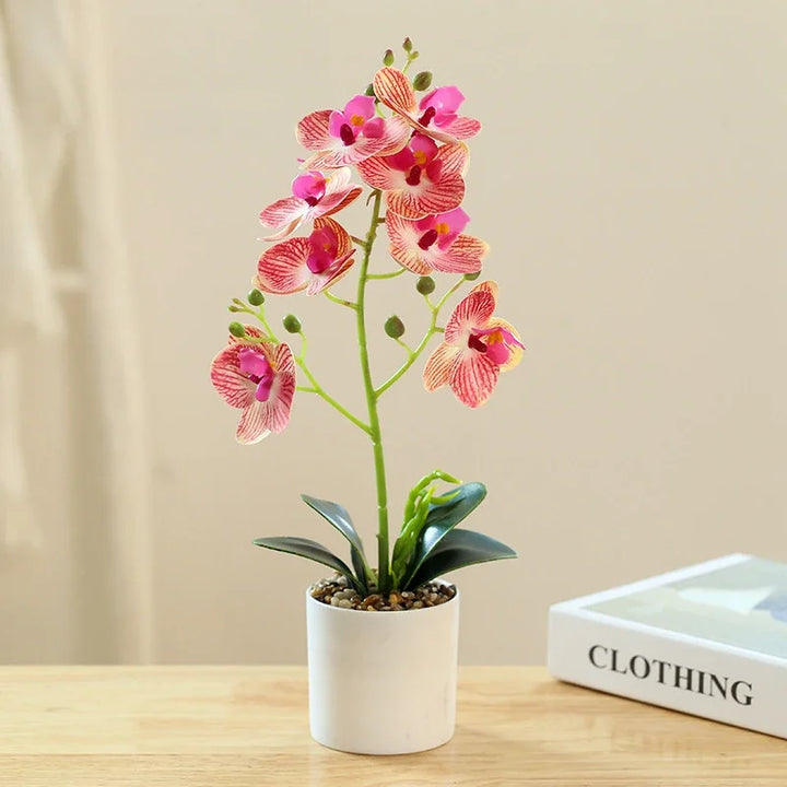 Elegancka sztuczna orchidea Phalaenopsis, piękny sztuczny kwiat do domu, wieczna i bezobsługowa dekoracja.