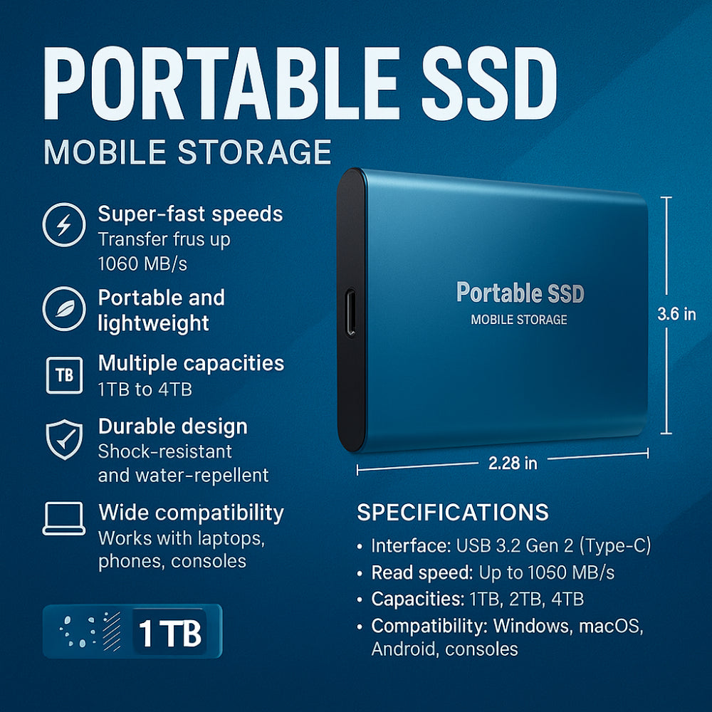 Wodoodporny i wstrząsoodporny zewnętrzny dysk SSD USB-C 30TB, idealny w podróży.