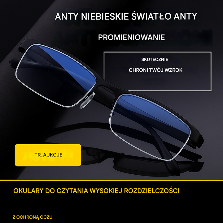Wygodne okulary progresywne z filtrem ochronnym na wzrok zaprezentowane z boku