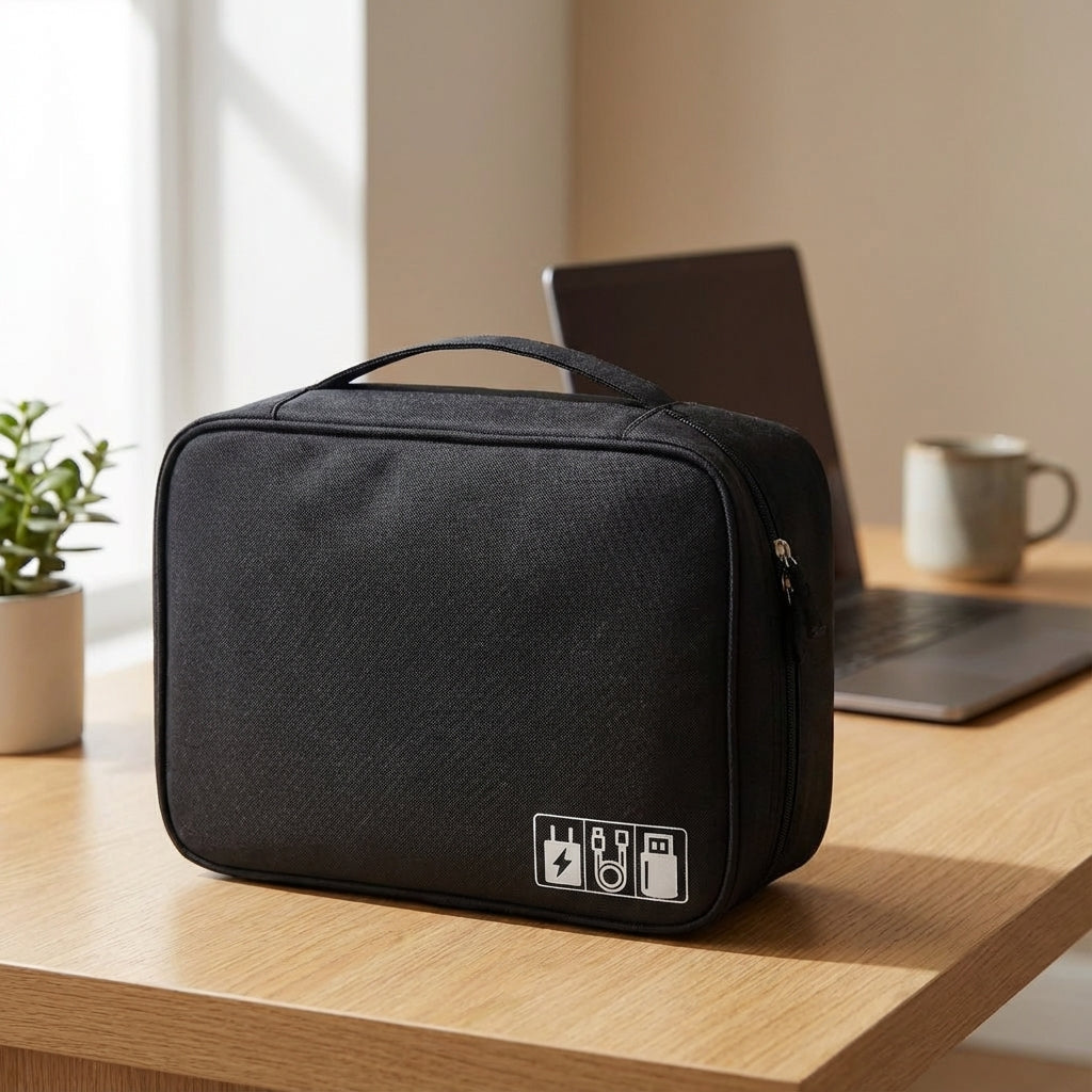 TechTidy podróżny organizer na kable, ładowarki i akcesoria elektroniczne.