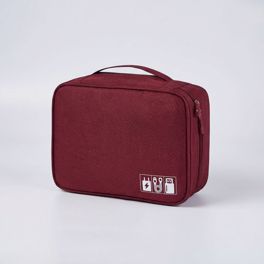 Kompaktowe etui TechTidy na kable, słuchawki i ładowarki, idealne do organizacji w podróży.