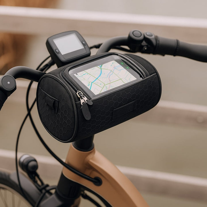 Torba rowerowa z uchwytem na telefon na kierownicę. Idealna do nawigacji GPS i przechowywania.