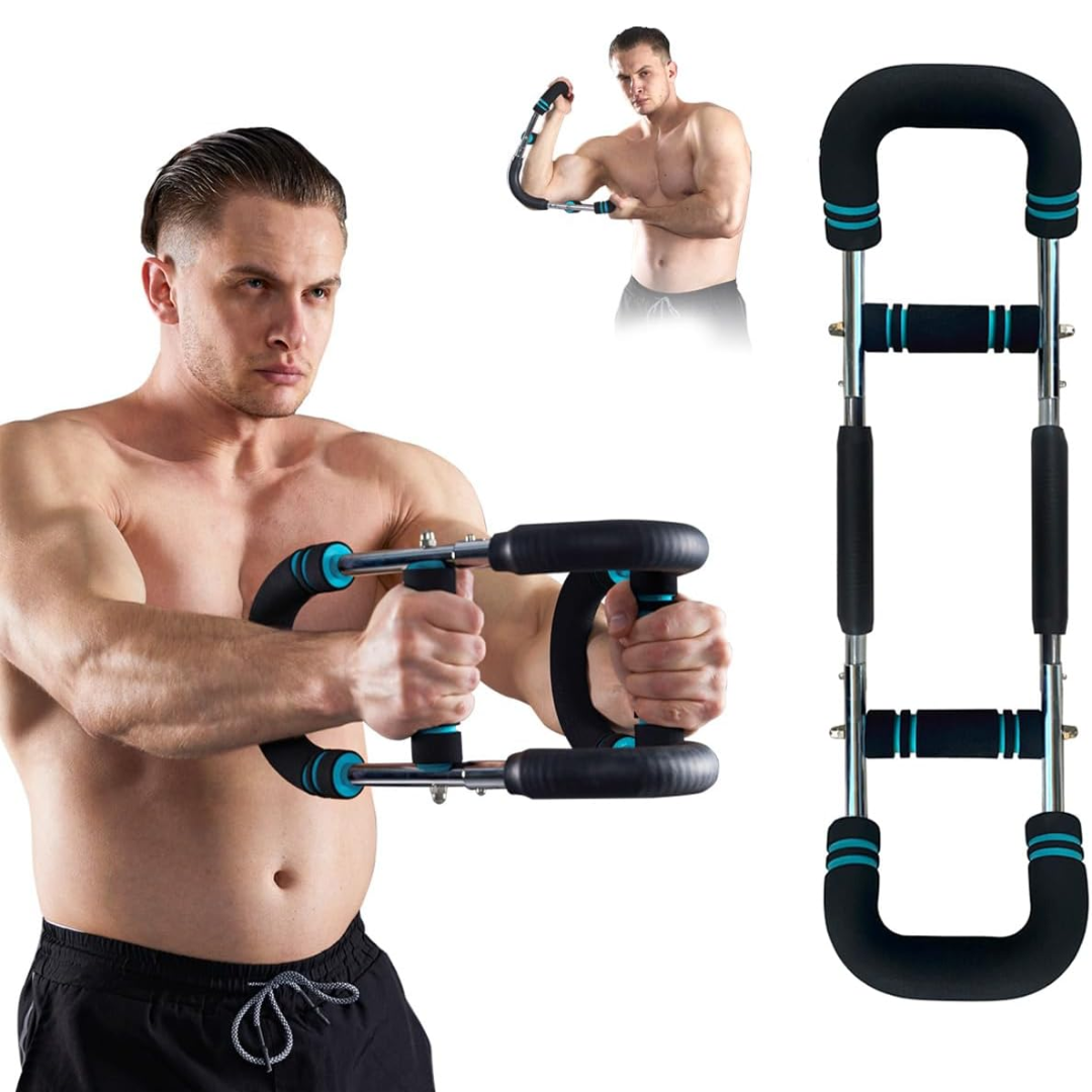 Trenażer mięśni z regulowanym oporem do treningu przedramion, tricepsów i klatki piersiowej. Idealny do fitnessu domowego.