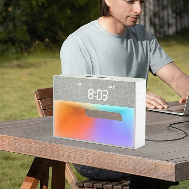 Uchwyt na telefon z głośnikiem Bluetooth i nastrojowym światłem LED, idealny do muzyki i wideo.